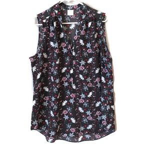 SOLD Cabi Sleeveless Black Floral Blouse